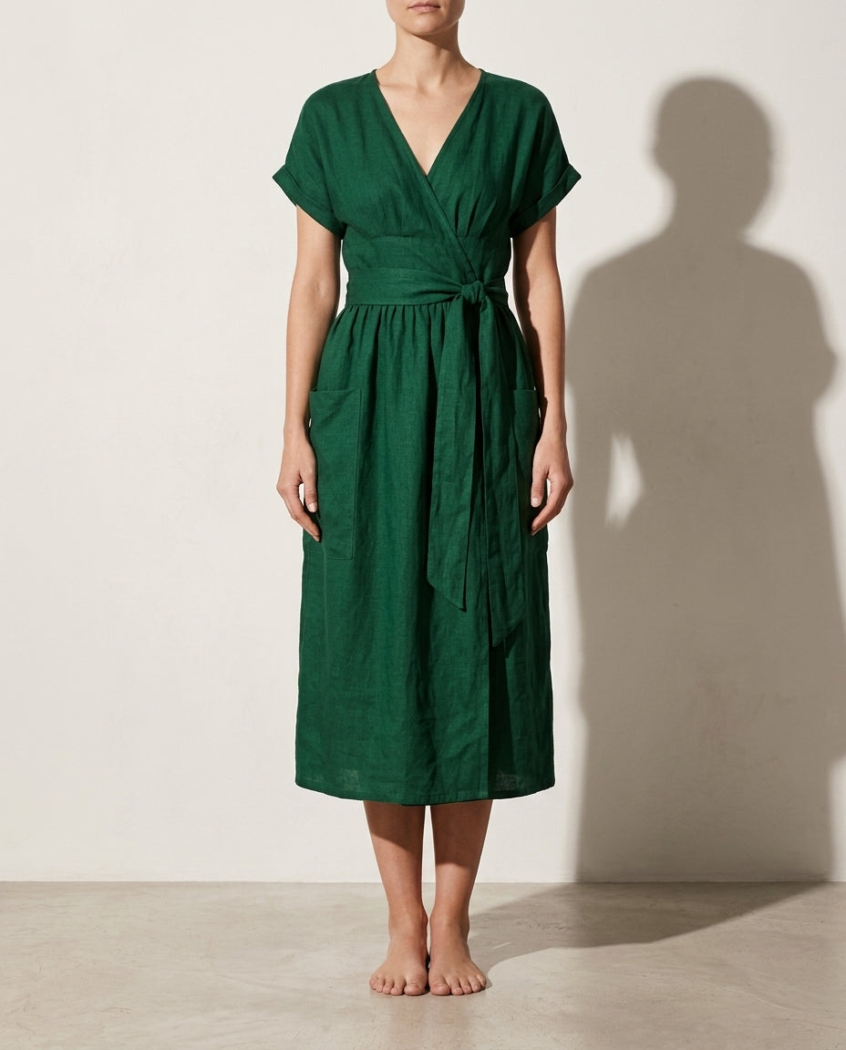 Charlotte Women's Linen Wrap Midi Dress