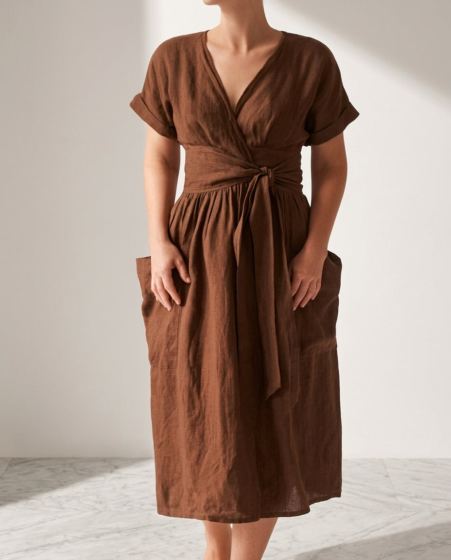 Charlotte Women's Linen Wrap Midi Dress
