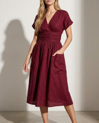 Charlotte Women's Linen Wrap Midi Dress