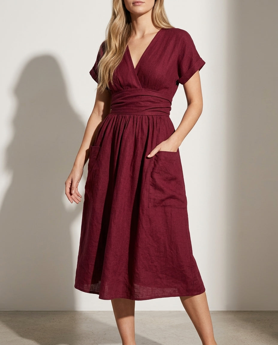 Charlotte Women's Linen Wrap Midi Dress