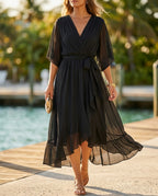 Vivienne Women's V-Neck Wrap Midi Dress
