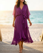 Vivienne Women's V-Neck Wrap Midi Dress