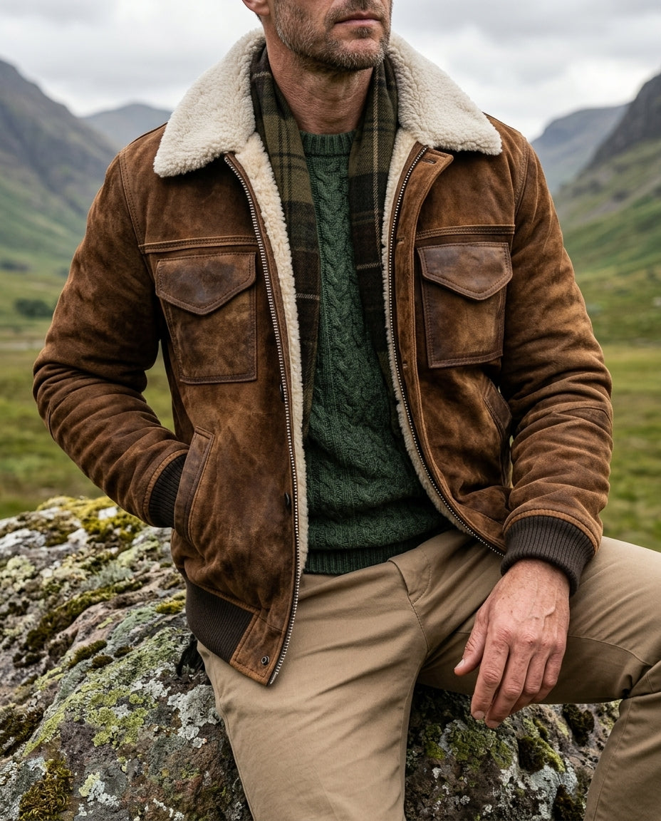 Fitzhugh Men's Sherpa Lined Suede Jacket
