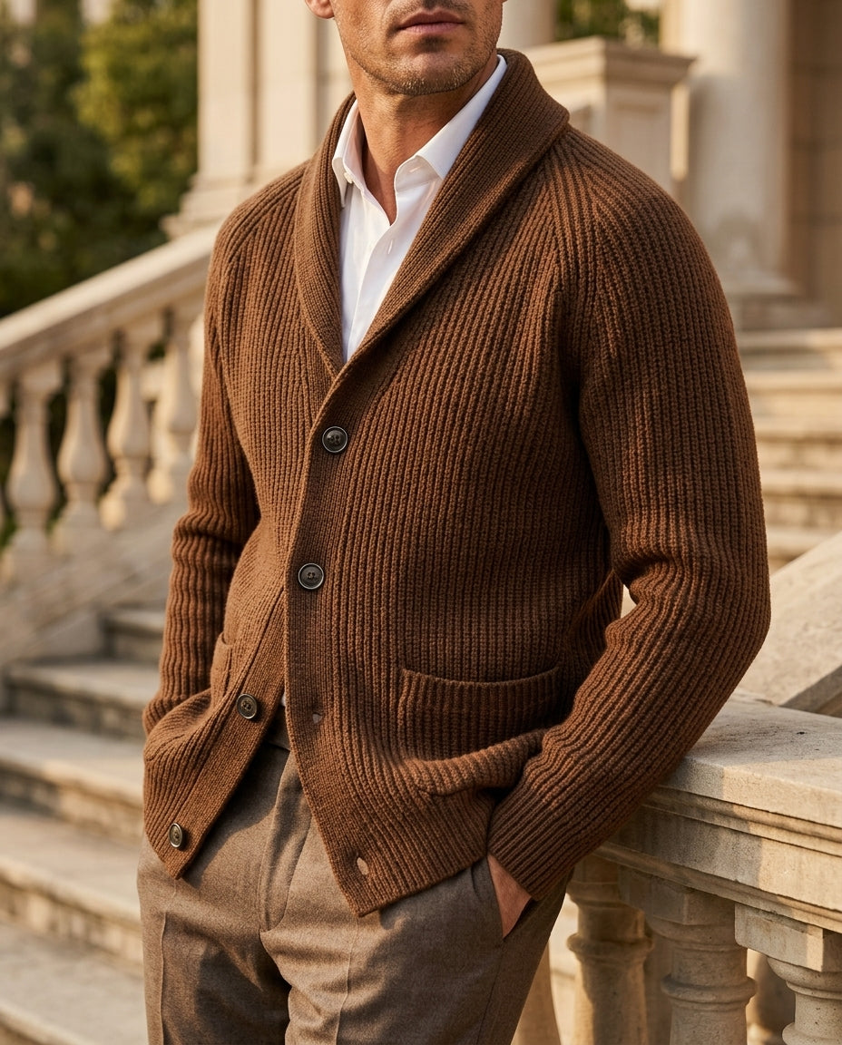 Ashfield Men's Ribbed Wool Shawl Cardigan