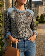 Delphine Women's Leopard Print Patchwork Sweatshirt