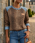 Delphine Women's Leopard Print Patchwork Sweatshirt
