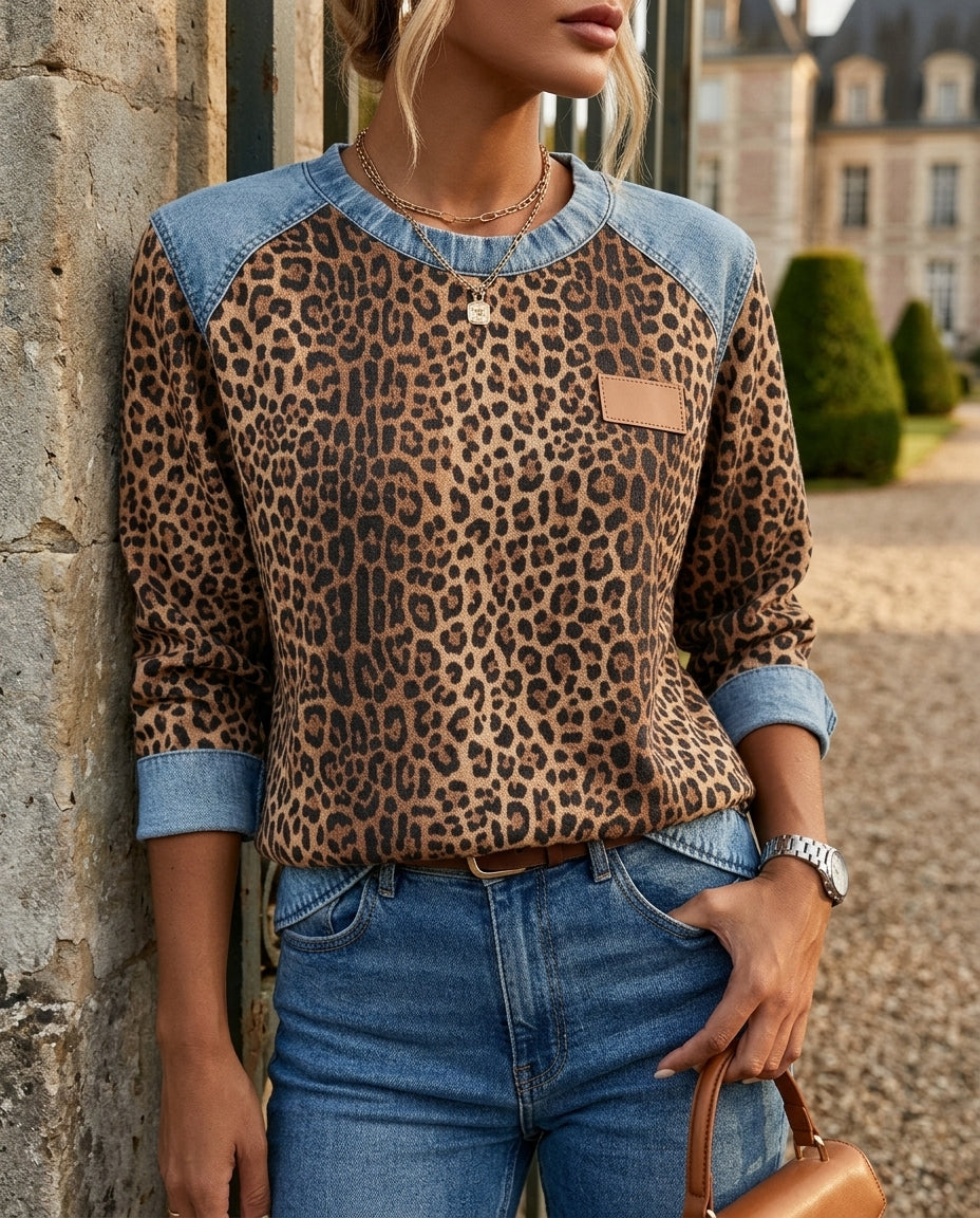 Delphine Women's Leopard Print Patchwork Sweatshirt