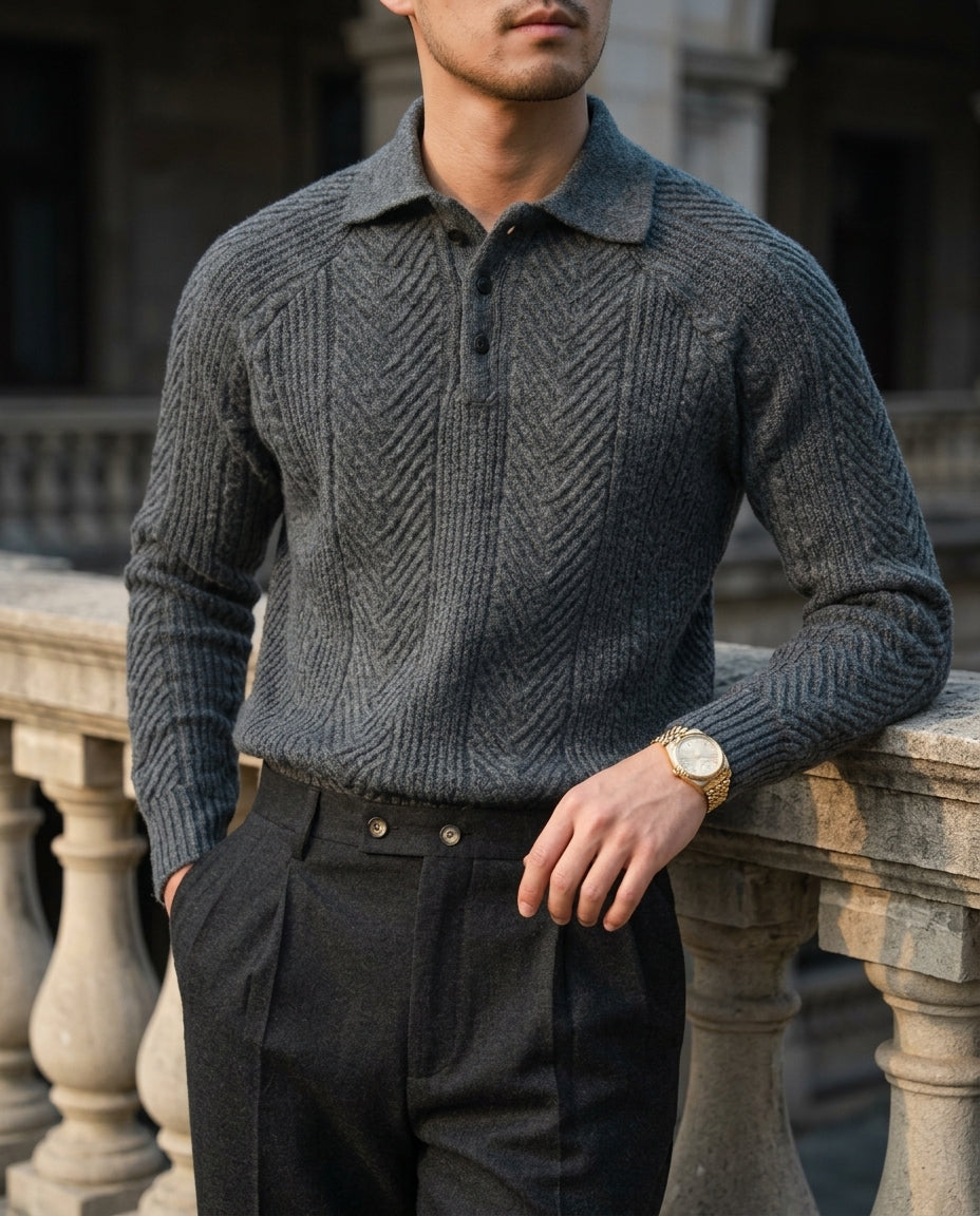 Sinclair Men's Cable Knit Wool Polo