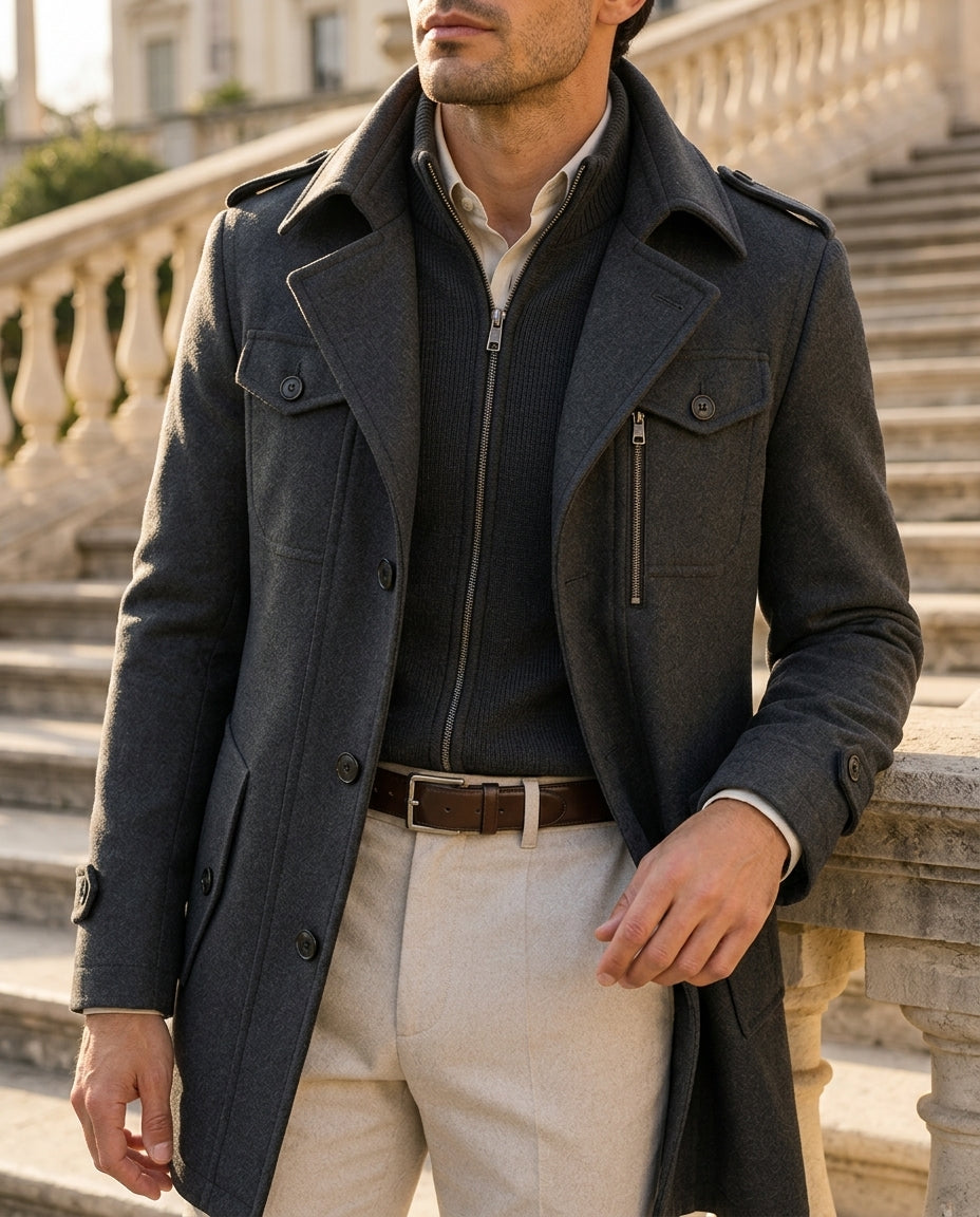 Prescott Men's Wool Stand Collar Coat