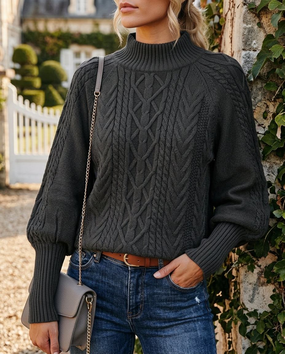 Camila Women's Cable Knit Mock Neck Sweater