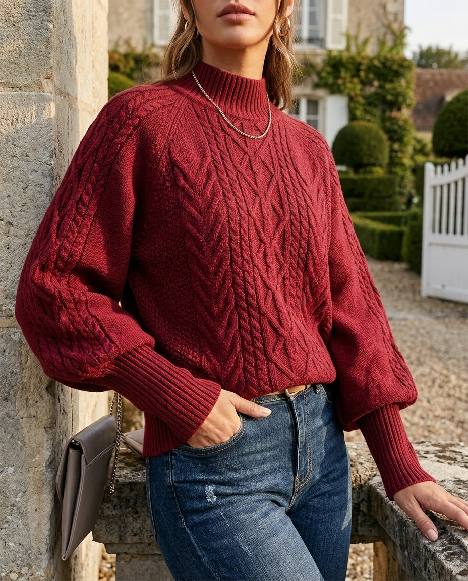 Camila Women's Cable Knit Mock Neck Sweater