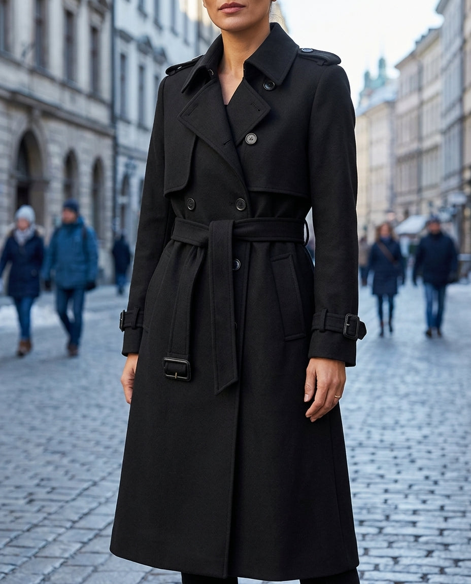 Genevieve Women's Belted Double Breasted Trenchcoat