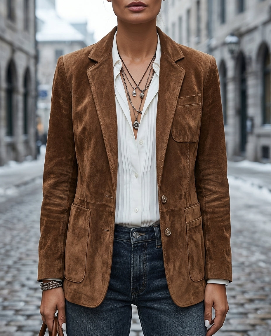 Rachel Women's Suede Button Down Blazer