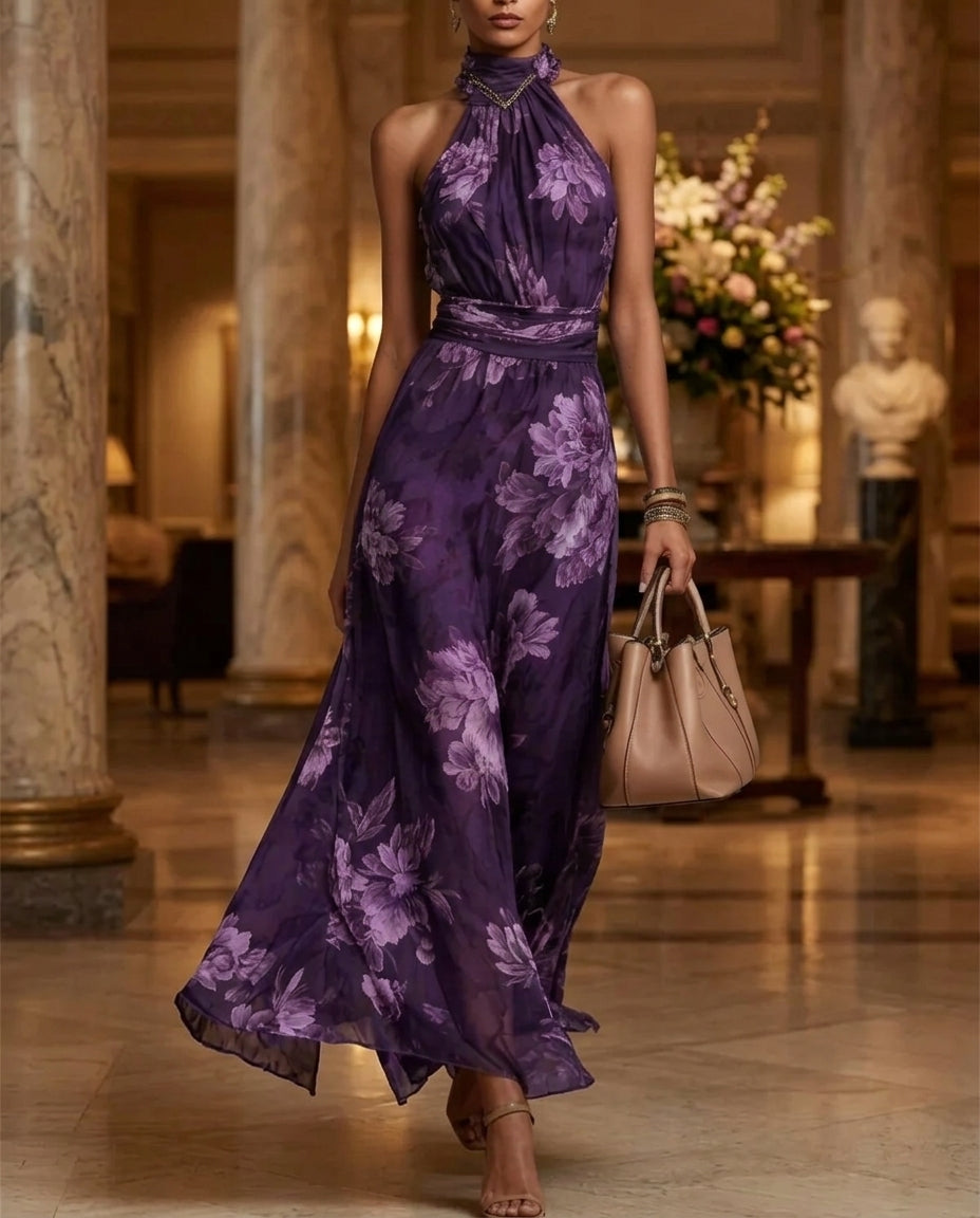 Adeline Women's Floral Halter Maxi Dress