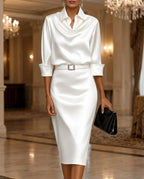 Genevieve Women's Cowl Neck Satin Midi Dress