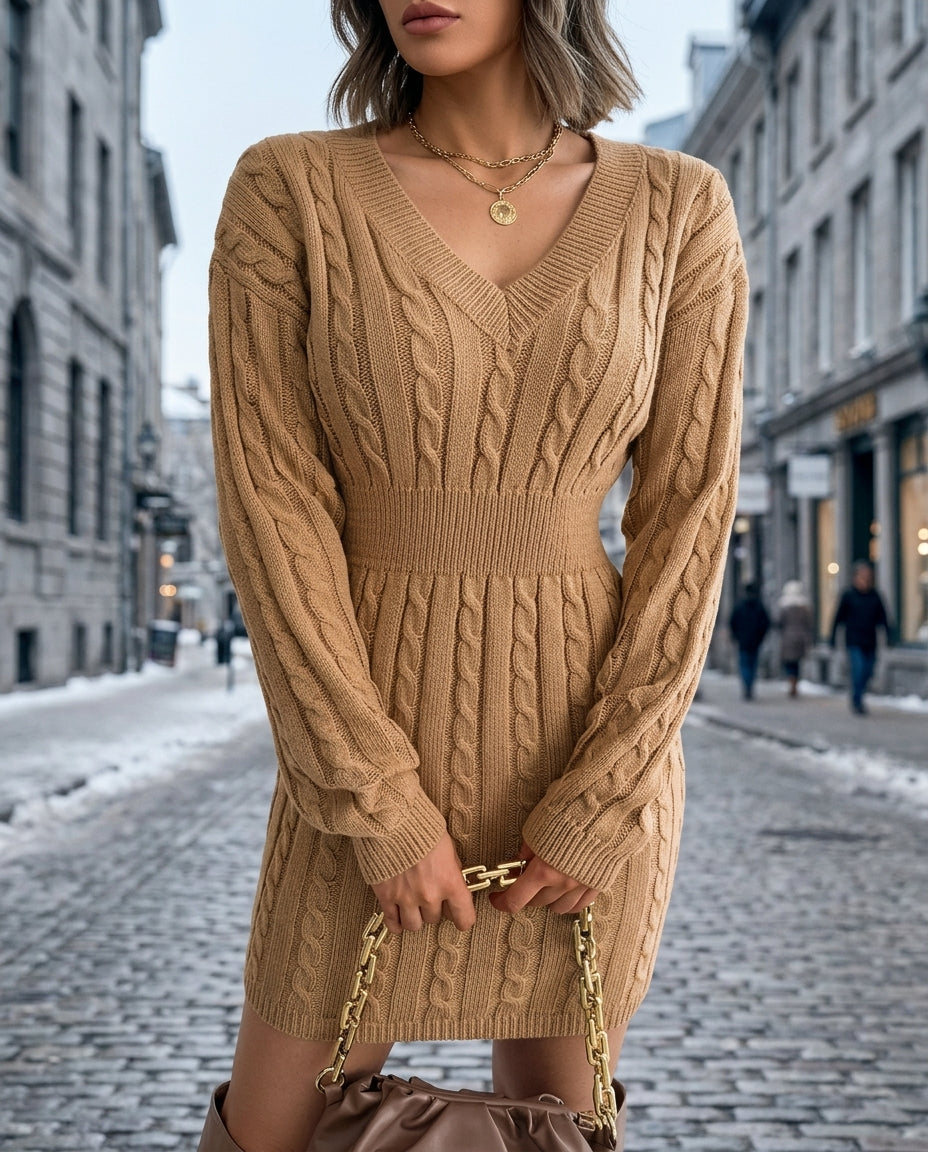 Penelope Women's Cable Knit Waist Snatching Dress