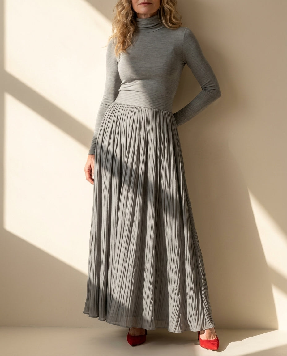 Lana Women's Turtleneck Pleated Maxi Dress
