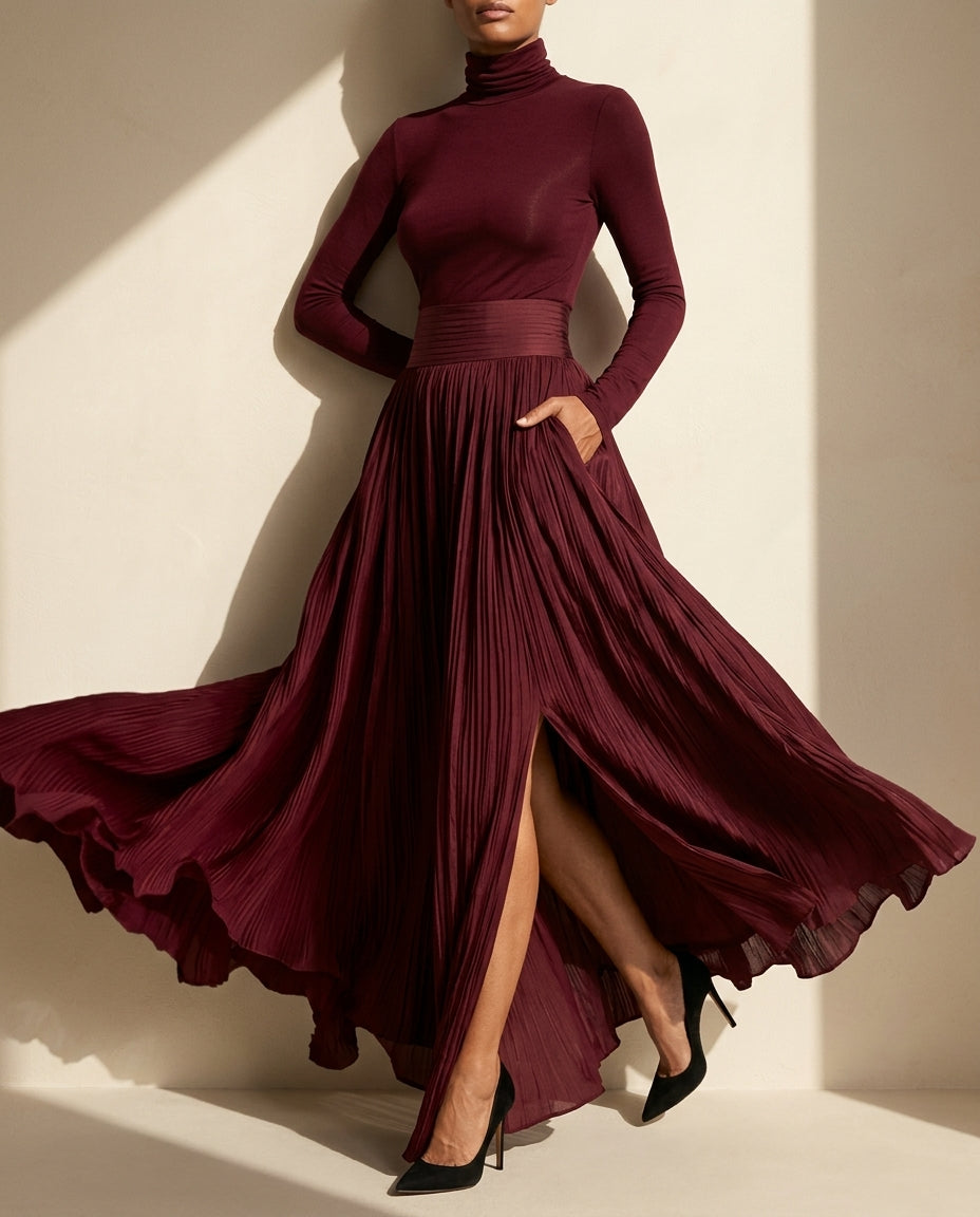 Lana Women's Turtleneck Pleated Maxi Dress