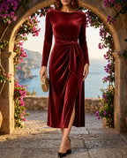 Odessa Women's Velvet Tie Waist Midi Dress