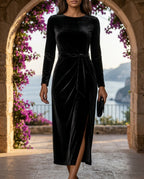 Odessa Women's Velvet Tie Waist Midi Dress