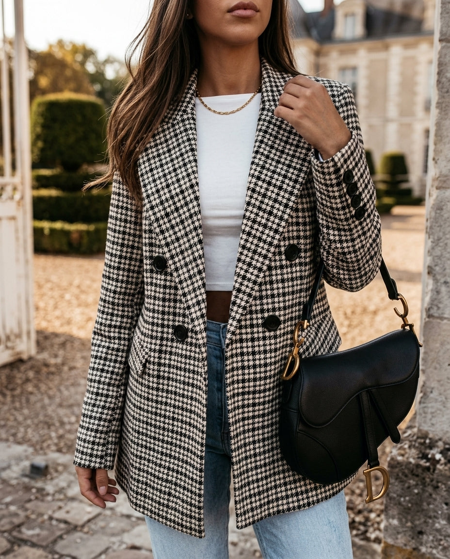 Ines Women's Gray Double Breasted Blazer