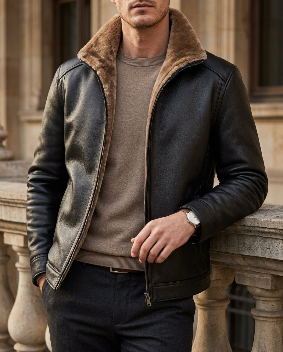 Osric Men's Fleece Lined Leather Jacket