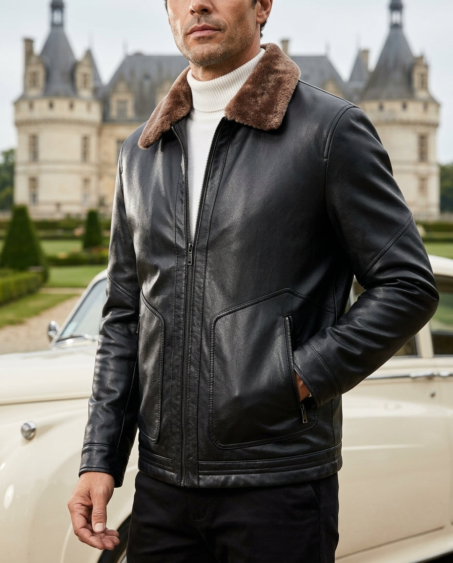 Hudson Men's Shearling Collar Leather Jacket