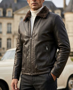 Hudson Men's Shearling Collar Leather Jacket