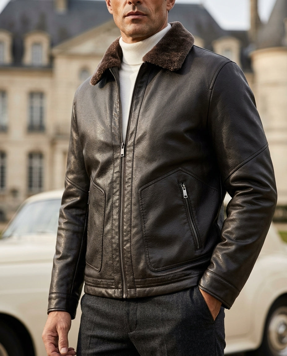 Hudson Men's Shearling Collar Leather Jacket