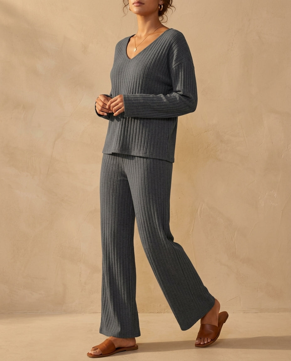Sabrine Women's Ribbed Wide Leg Lounge Set