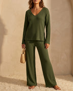 Sabrine Women's Ribbed Wide Leg Lounge Set