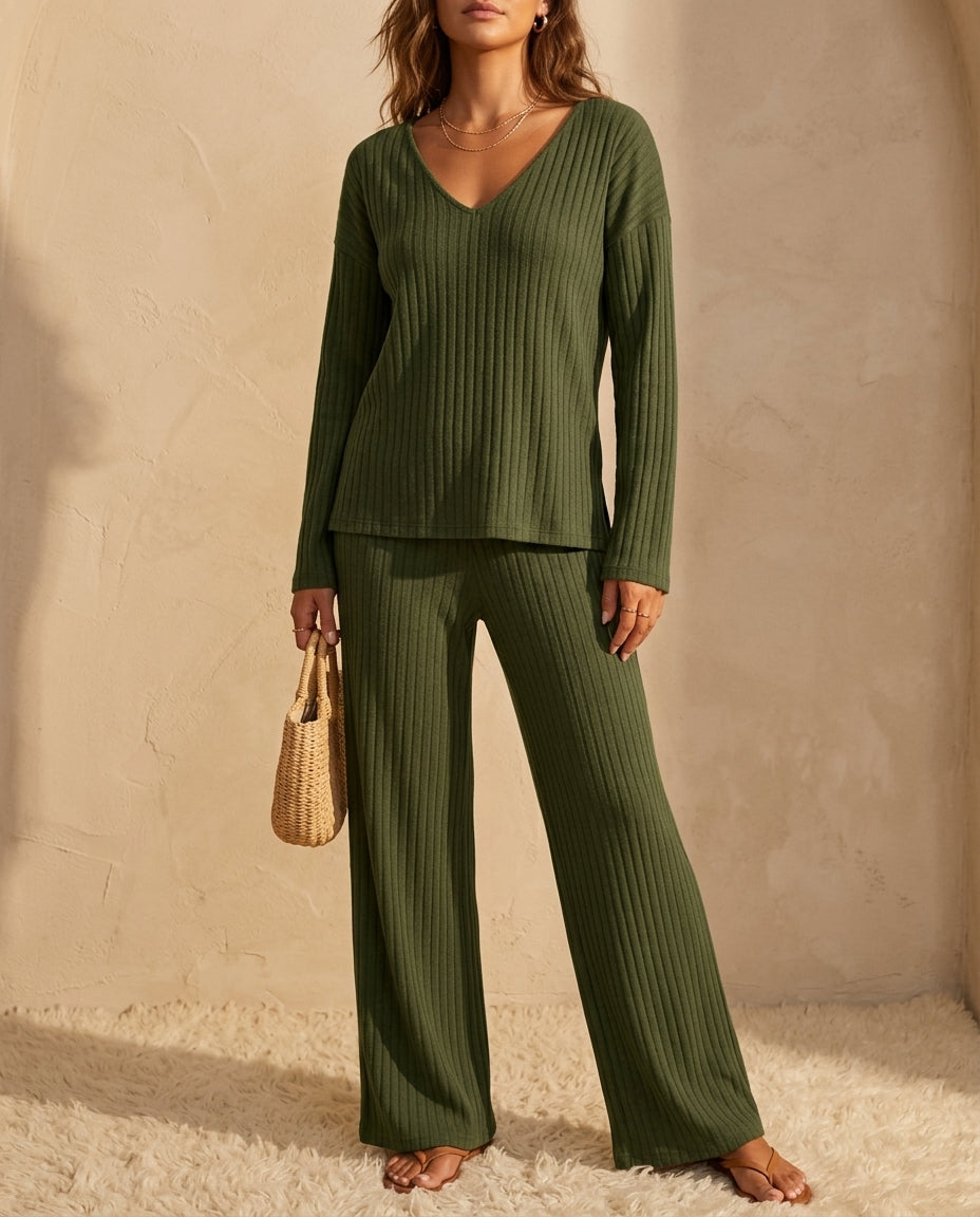 Sabrine Women's Ribbed Wide Leg Lounge Set