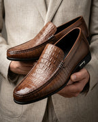 Weston Men's Leather Croc Embossed Loafers