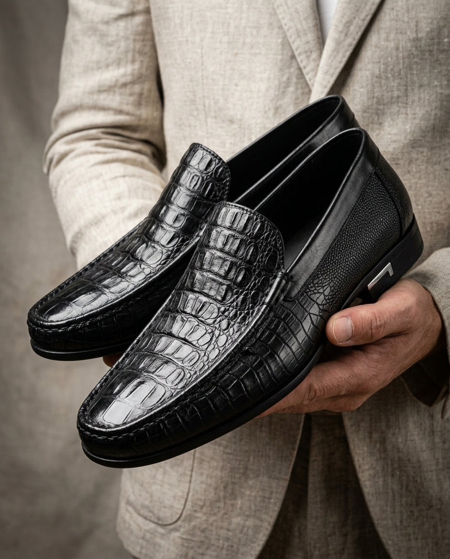 Weston Men's Leather Croc Embossed Loafers