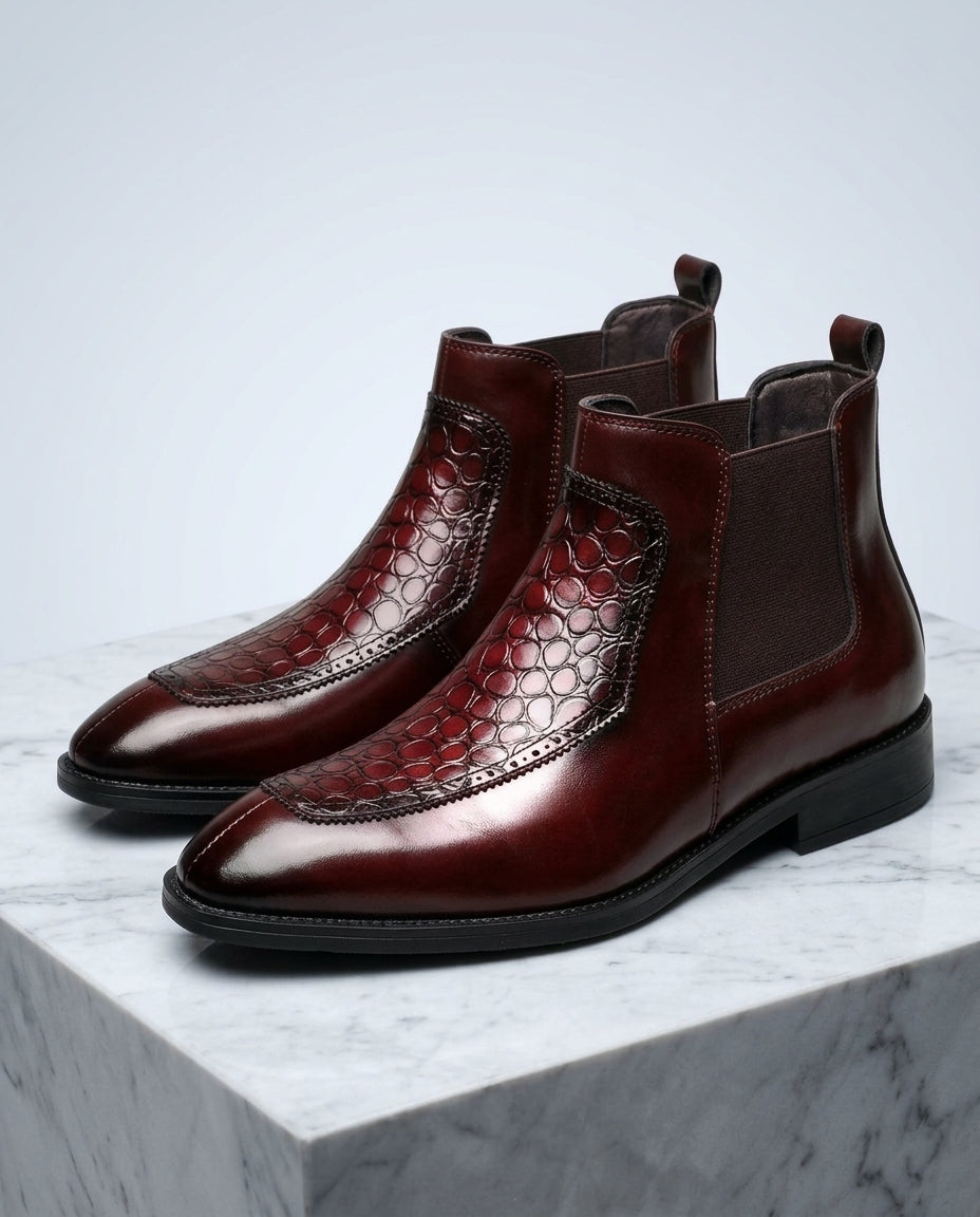 Sterling Men's Leather Croc Embossed Chelsea Boots
