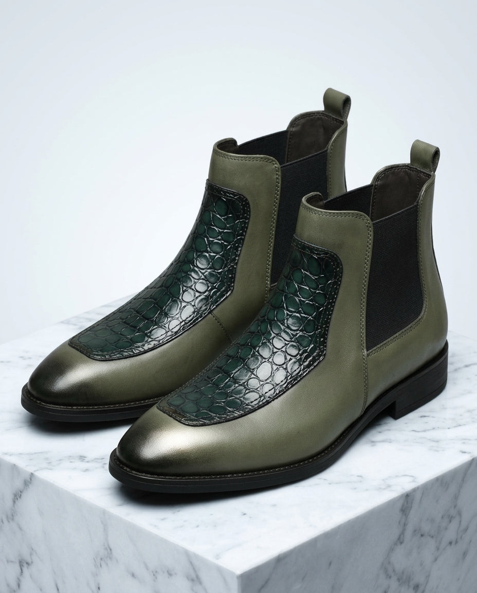 Sterling Men's Leather Croc Embossed Chelsea Boots
