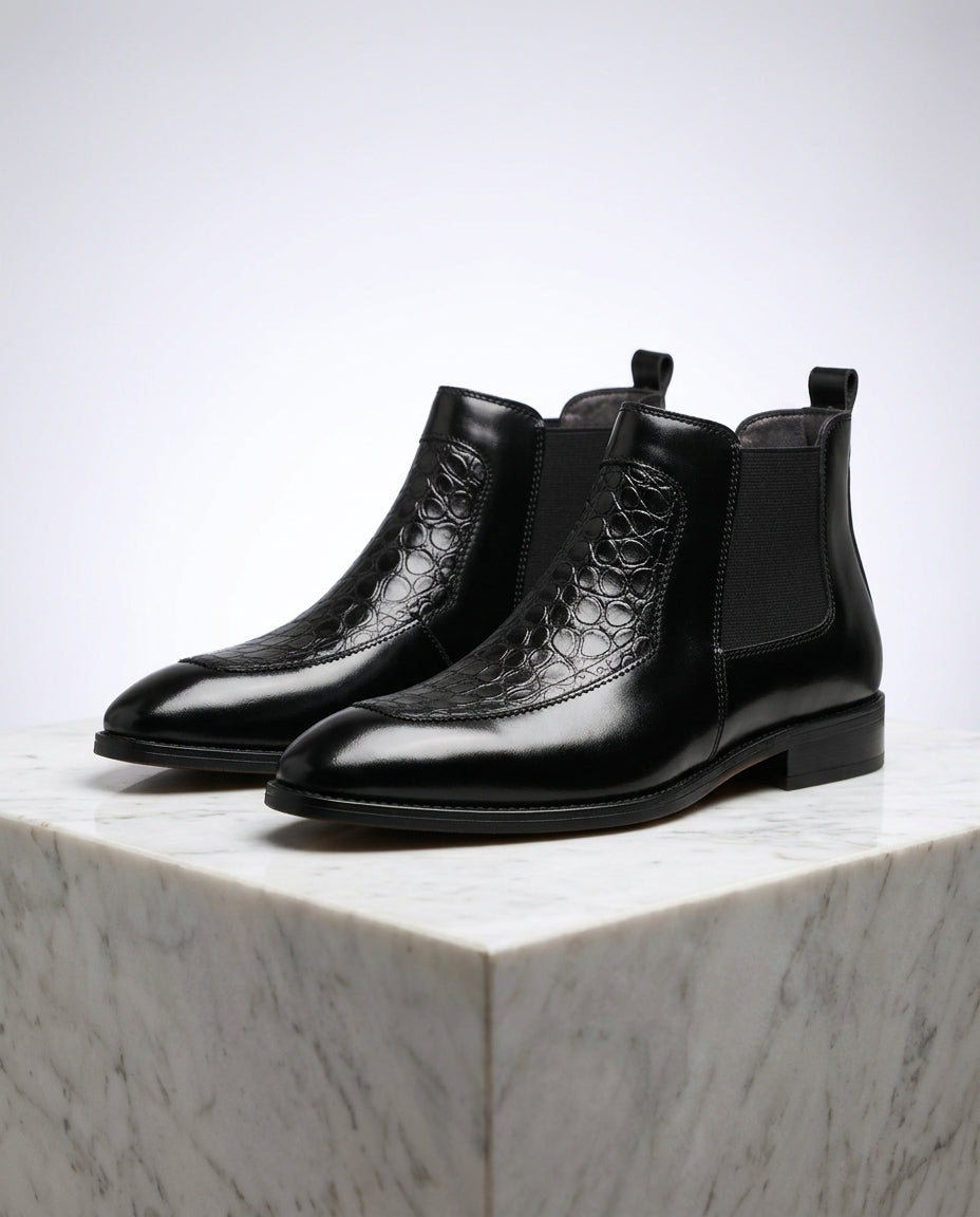 Sterling Men's Leather Croc Embossed Chelsea Boots
