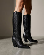 Romy Women's Croc Embossed Knee High Boots