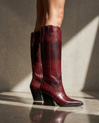 Romy Women's Croc Embossed Knee High Boots