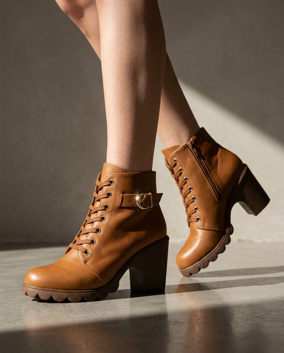 Harper Women's Lace Up Buckle Ankle Boots