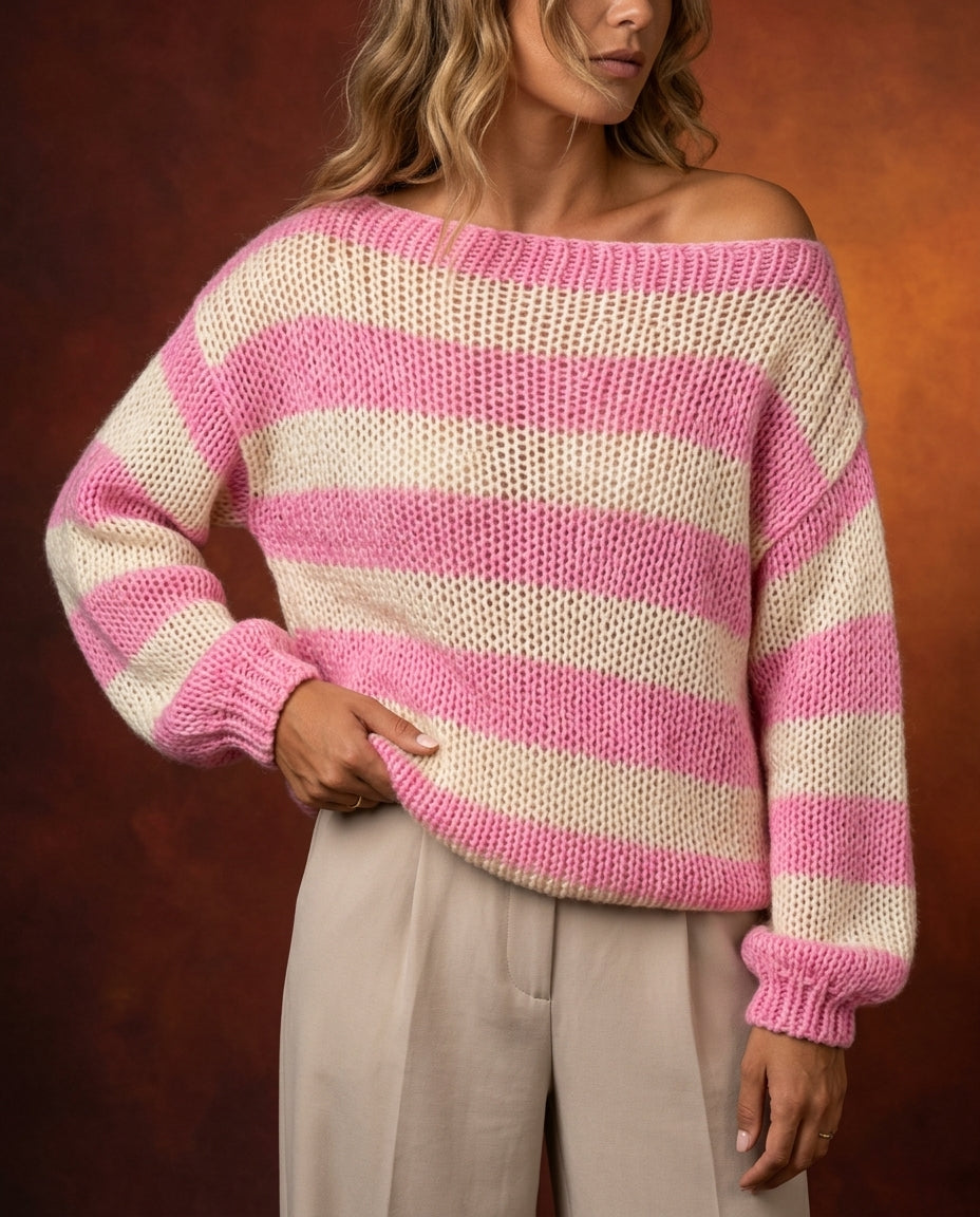 Whitney Women's Striped Open Knit Sweater
