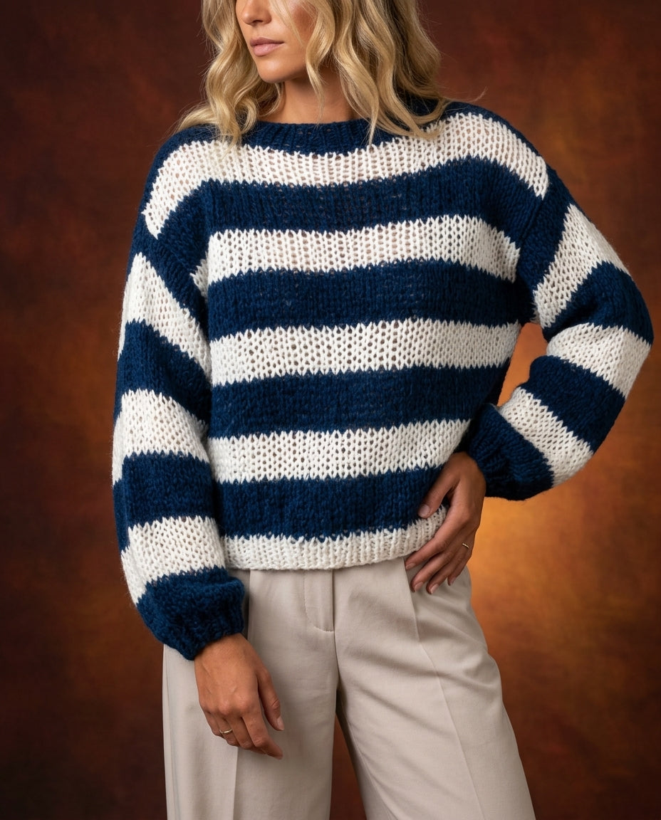 Whitney Women's Striped Open Knit Sweater