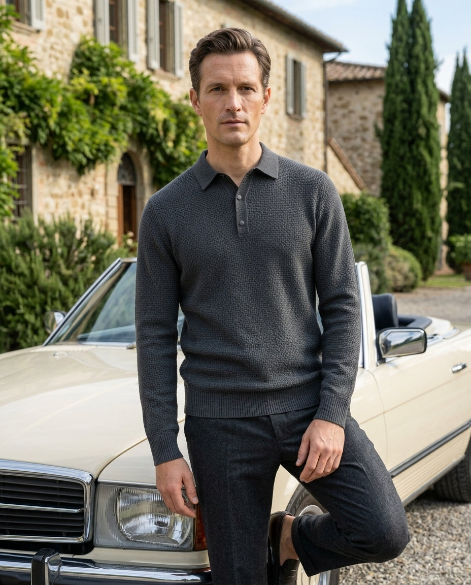 Sinclair Men's Textured Knit Long Sleeve Polo