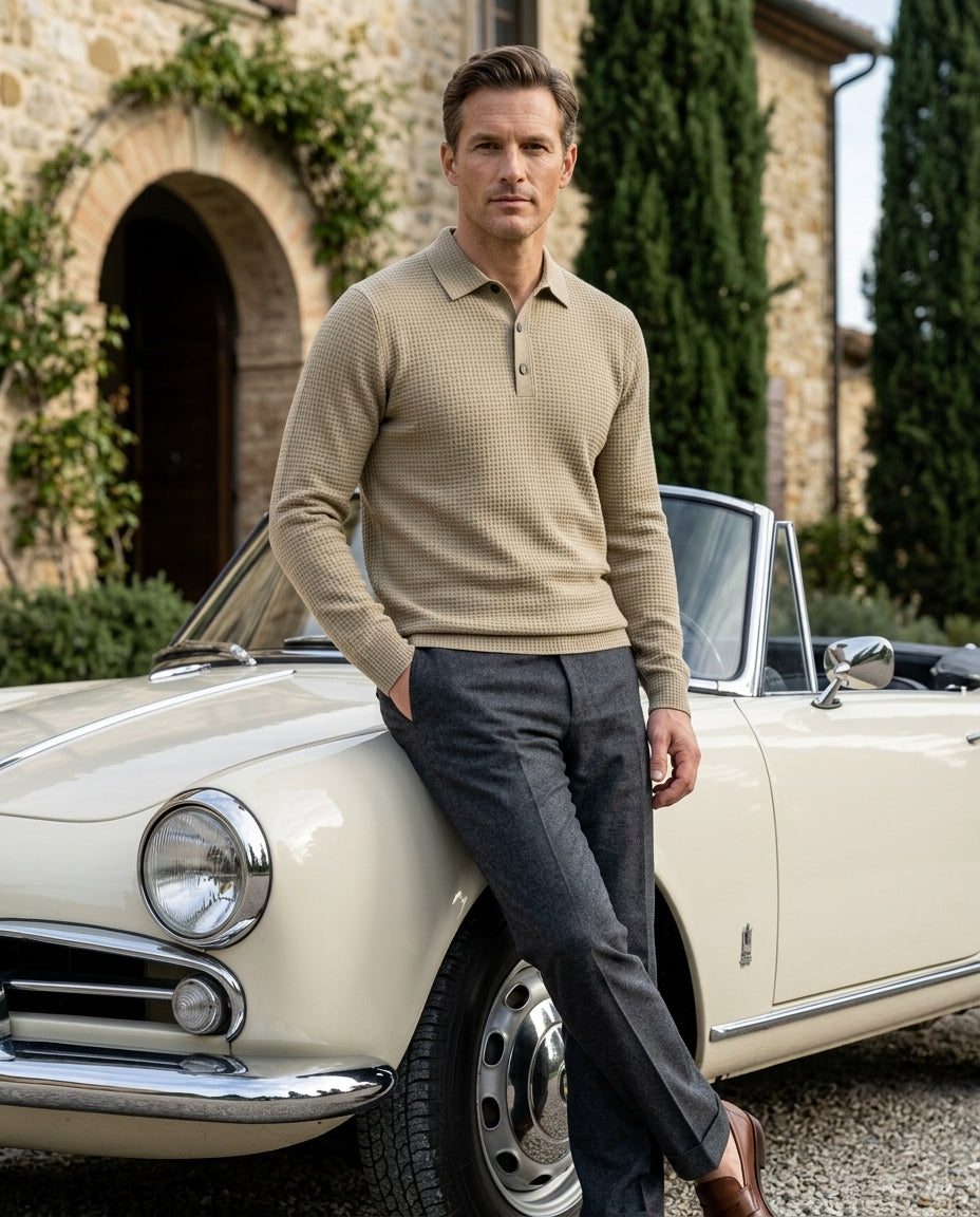 Sinclair Men's Textured Knit Long Sleeve Polo