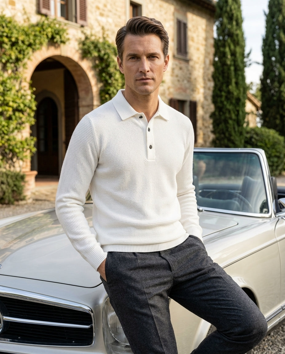 Sinclair Men's Textured Knit Long Sleeve Polo