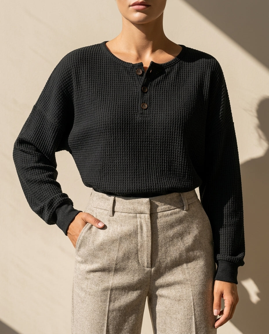 Everly Women's Waffle Knit Henley Top