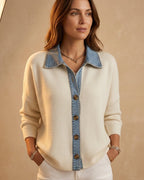 Delaney Women's Fall Denim Trim Knit Cardigan