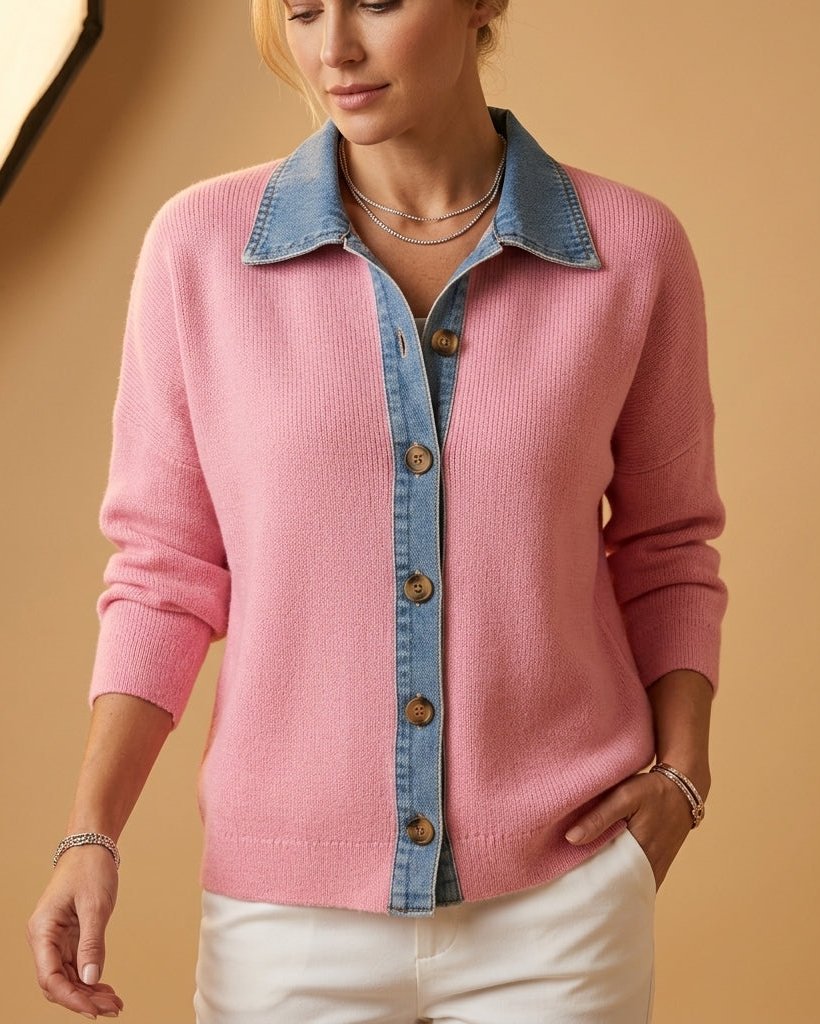 Delaney Women's Fall Denim Trim Knit Cardigan