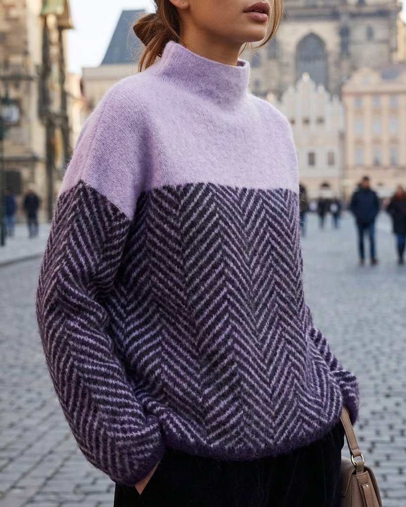 Marlowe Women's Turtleneck Herringbone Sweater