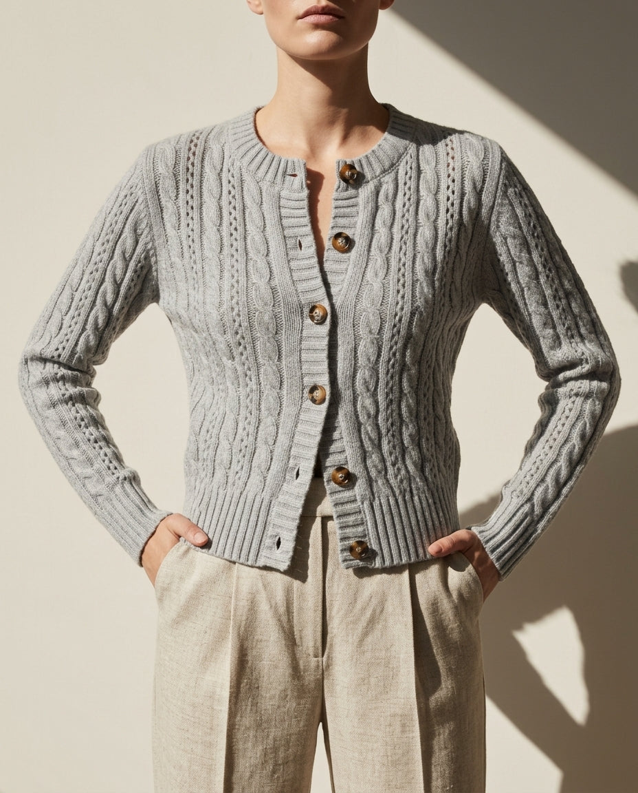 Vera Cropped Cable Cardigan Sweater for Women